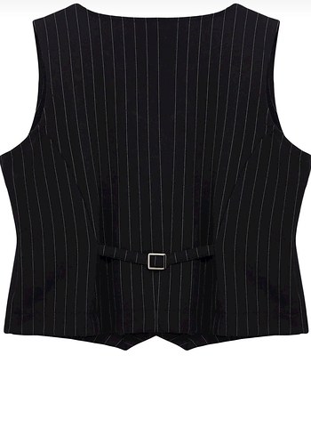 Düğmeli Siyah Çizgili Derili takım Kadın Yelek - Görsel 10