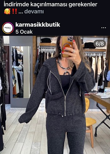 Gri Bol Kesim Kısa Eşofman Takımı triko - Görsel 7