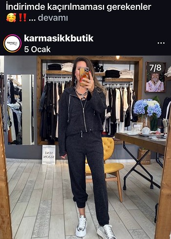 Gri Bol Kesim Kısa Eşofman Takımı triko - Görsel 8