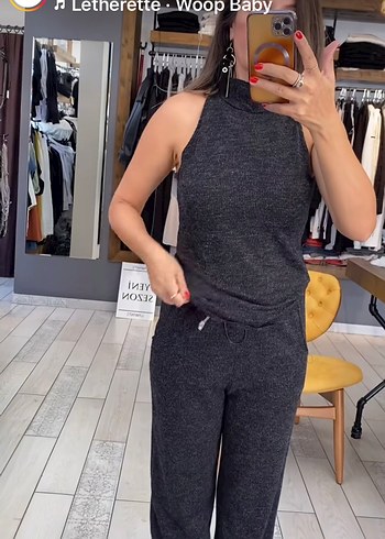 Gri Bol Kesim Kısa Eşofman Takımı triko - Görsel 14