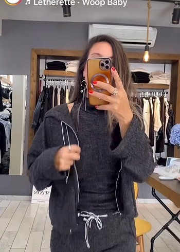 Gri Bol Kesim Kısa Eşofman Takımı triko - Görsel 6