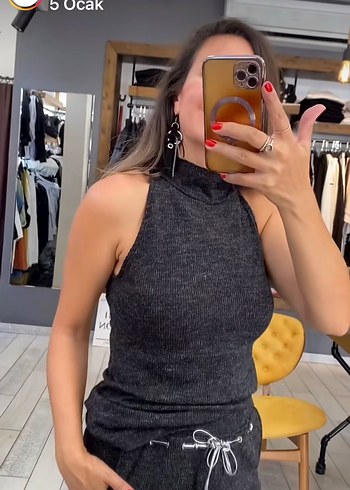 Gri Bol Kesim Kısa Eşofman Takımı triko - Görsel 15