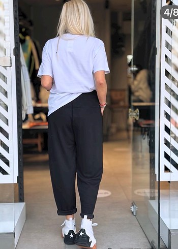 Siyah Baskılı Kadın Mini Boyfriend Pantolon - Görsel 7