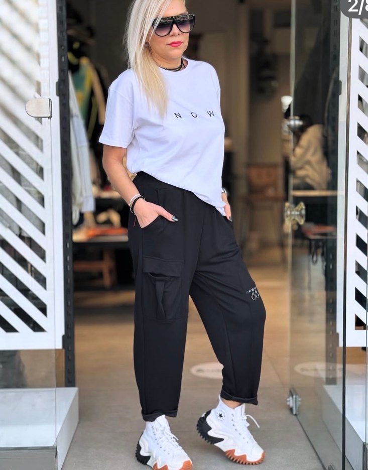 Siyah Baskılı Kadın Mini Boyfriend Pantolon - Görsel 2