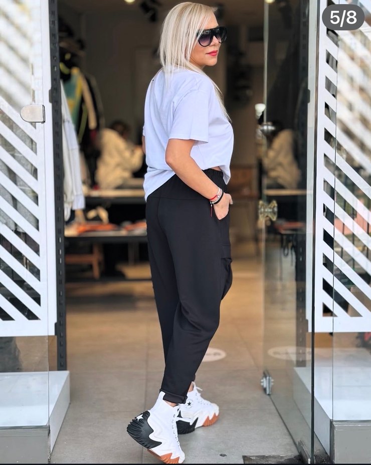 Siyah Baskılı Kadın Mini Boyfriend Pantolon - Görsel 5