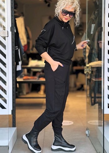 Kadın Siyah Kemerli  Eşofman oversays siyah - Görsel 5