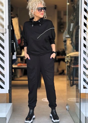 Kadın Siyah Kemerli  Eşofman oversays siyah - Görsel 2