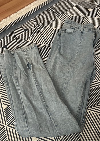 Gri Tie-Dye Yırtmaçlı Kadın Kot Pantolon - Görsel 3