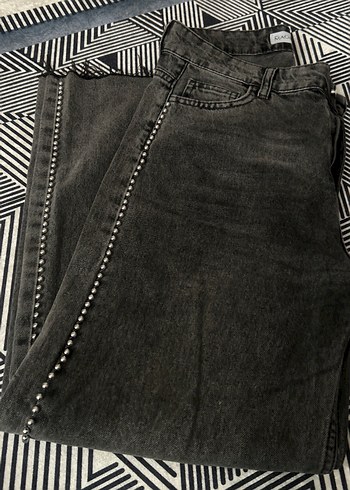 Gri Batik Desenli Kadın Bol Paça Jean - Görsel 2