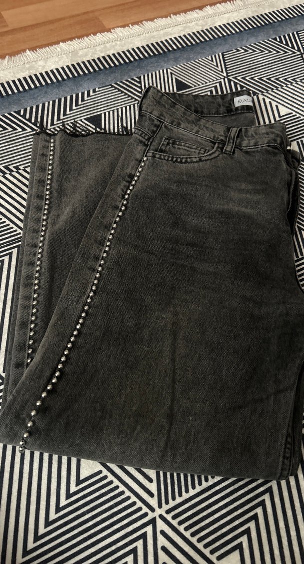 Gri Batik Desenli Kadın Bol Paça Jean - Görsel 2