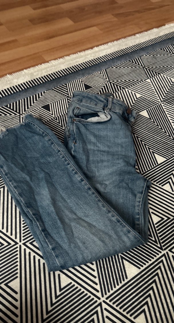 Kadın Gri Mavi Normal Boy Denim Pantolon - Görsel 3