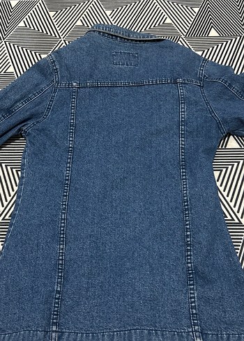 Düğmeli Kadın Kot Ceket Midi Boy Mavi - Görsel 2