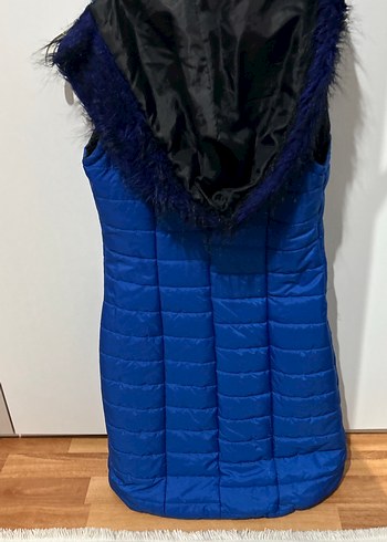 Mavi Fermuarlı Uzun Kadın Yelek - Görsel 2