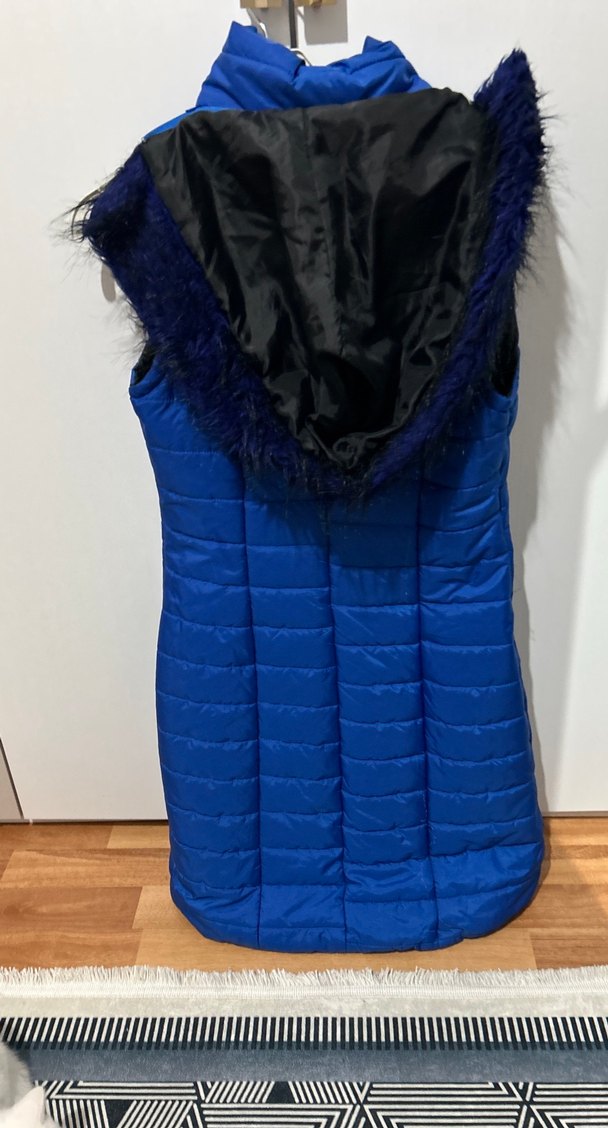 Mavi Fermuarlı Uzun Kadın Yelek - Görsel 2