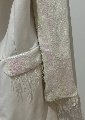 Beyaz İşlemeli Kadın Blazer Ceket takım - Görsel 2