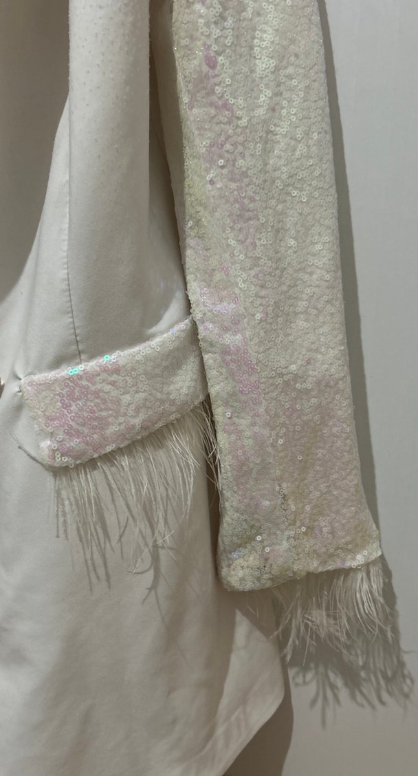 Beyaz İşlemeli Kadın Blazer Ceket takım - Görsel 2