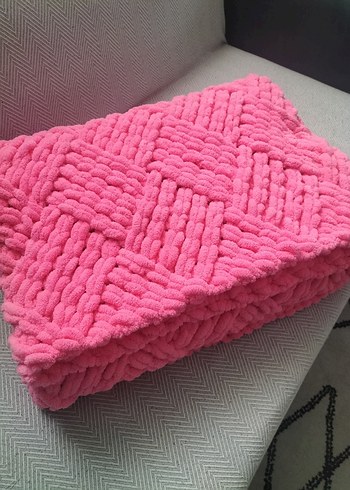 Pembe Örgü tek kişilik battaniye - Görsel 4