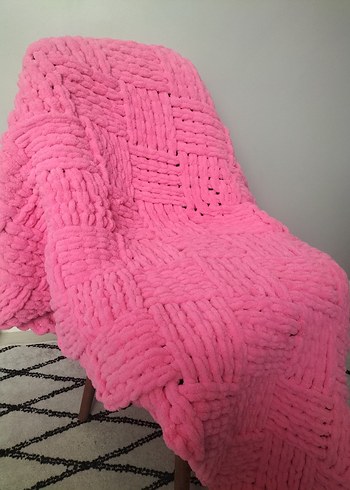 Pembe Örgü tek kişilik battaniye - Görsel 3