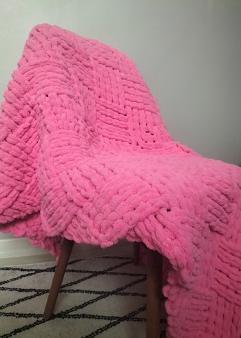 Pembe Örgü tek kişilik battaniye - Görsel 2