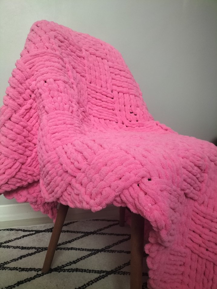 Pembe Örgü tek kişilik battaniye - Görsel 2
