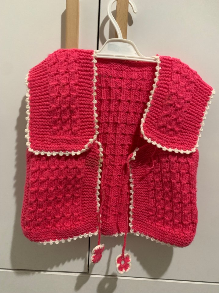 Pembe Bohem Örgü Kız Yelek 3 adet birinde sökülme mevcut - Görsel 3