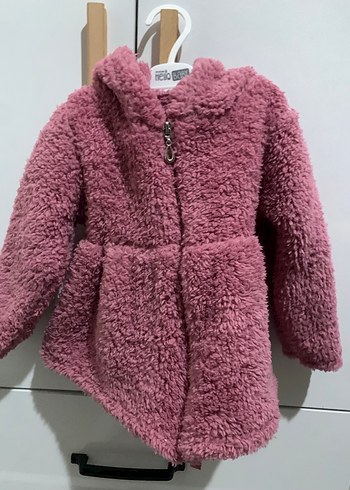 Kız Çocuk Pembe Kapüşonlu polar ceket - Görsel 2