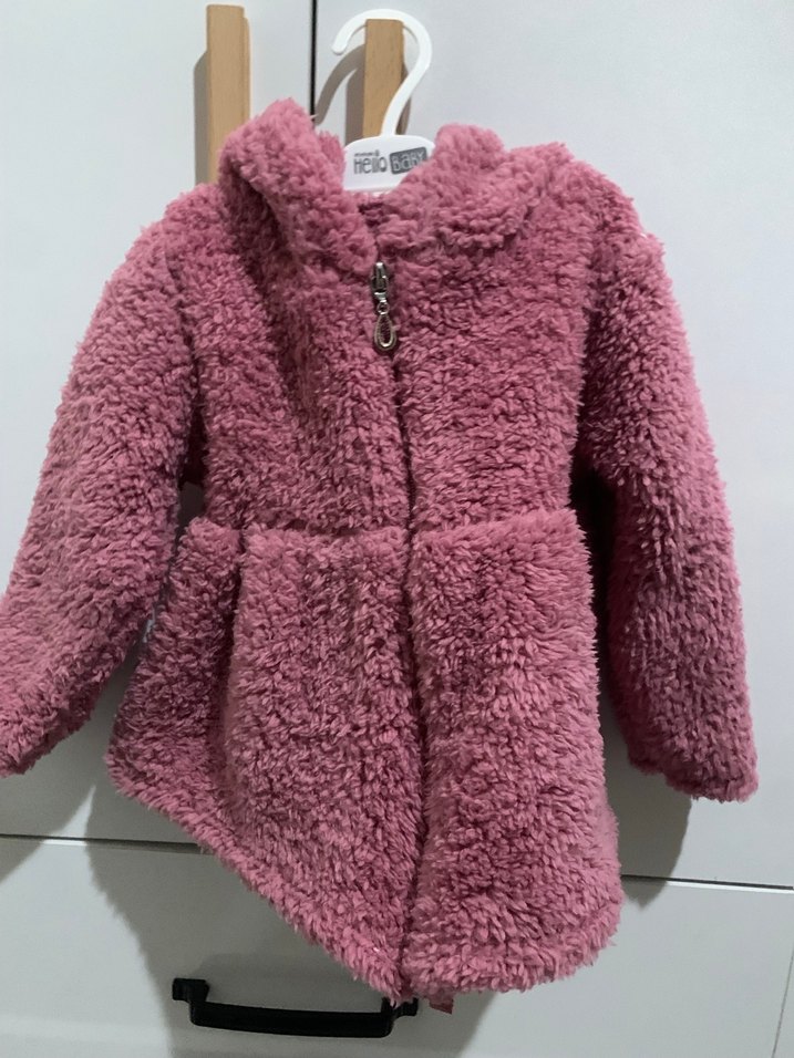 Kız Çocuk Pembe Kapüşonlu polar ceket - Görsel 2