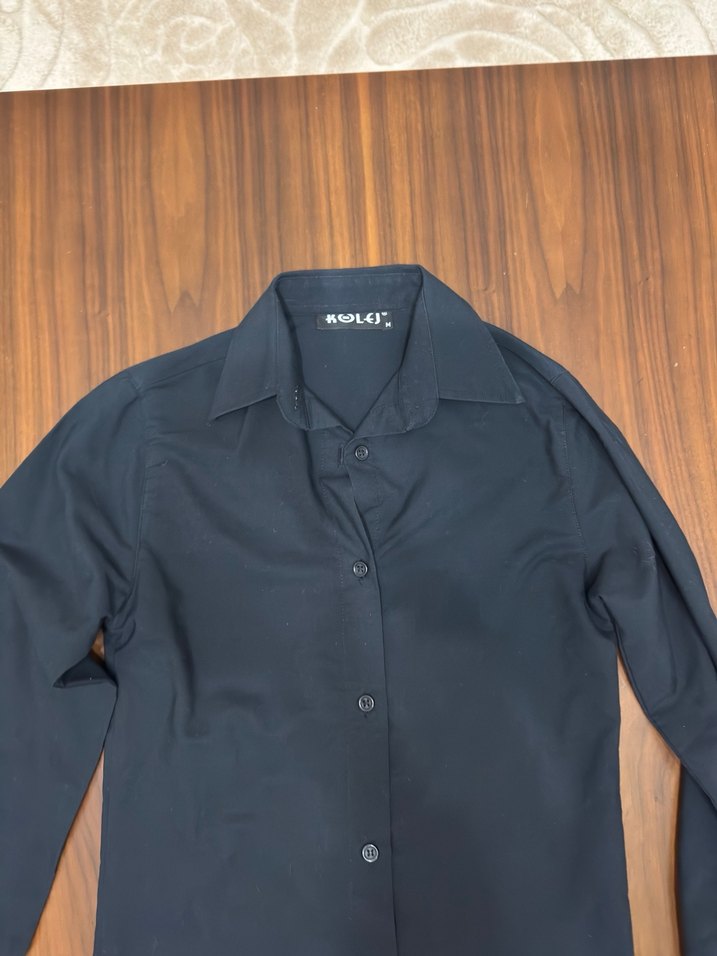 Düğmeli Siyah Uzun Kollu Kadın Gömlek - Görsel 5