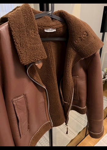 Kahverengi Kürklü Deri Kadın Ceket - Görsel 5