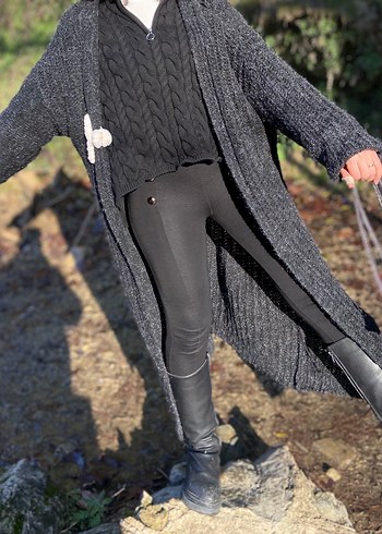 Gri Uzun Örgü Kadın Hırka - Görsel 2