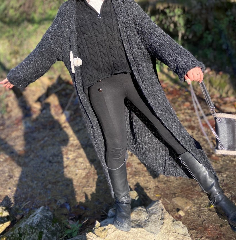 Gri Uzun Örgü Kadın Hırka - Görsel 2