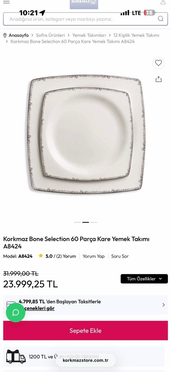 Korkmaz Bone Selection  Kare Yemek Takımı - Görsel 2