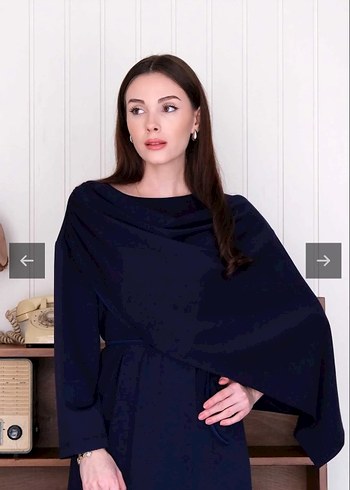 Lacivert Kadın Uzun Kollu Uzun Elbise ceylan otantik marka - Görsel 3