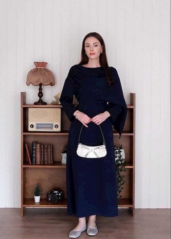 Lacivert Kadın Uzun Kollu Uzun Elbise ceylan otantik marka - Görsel 2