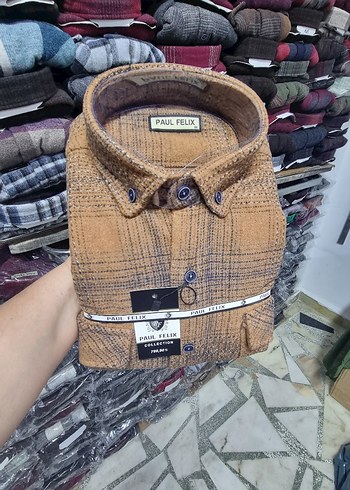 Bej Desenli Düğmeli Erkek oduncu Gömlek
