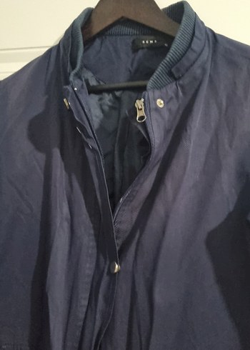 Lacivert Düğmeli Uzun Keten Kadın Ceket - Görsel 3