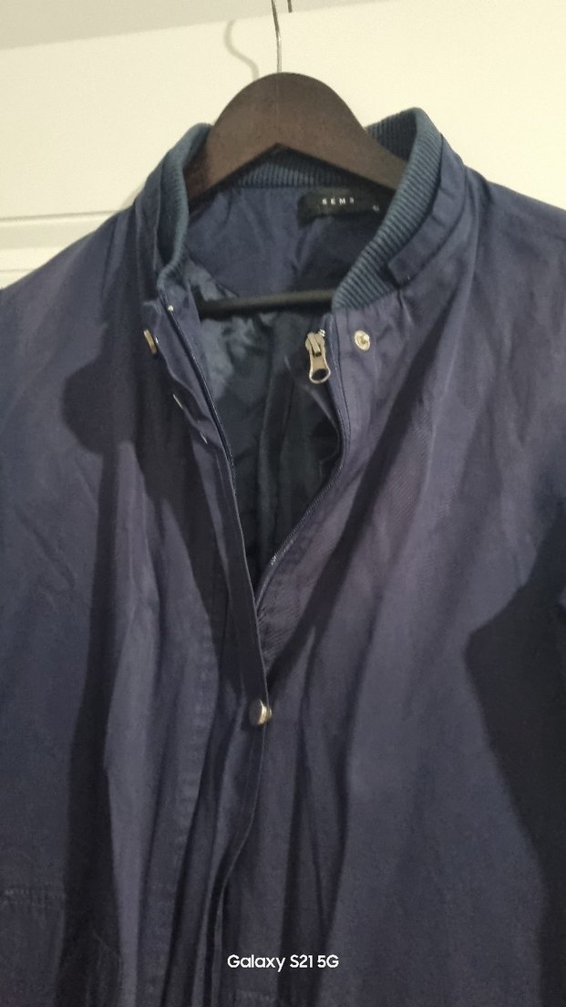 Lacivert Düğmeli Uzun Keten Kadın Ceket - Görsel 3