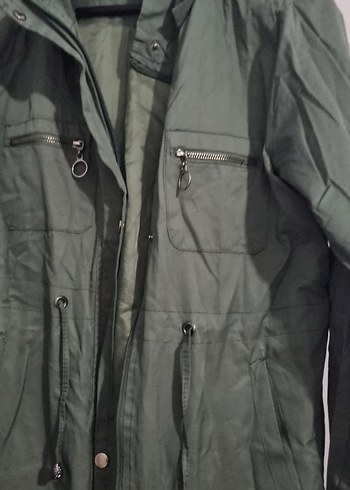 Düğmeli Bol Kesim Kadın haki renk trenç - Görsel 2