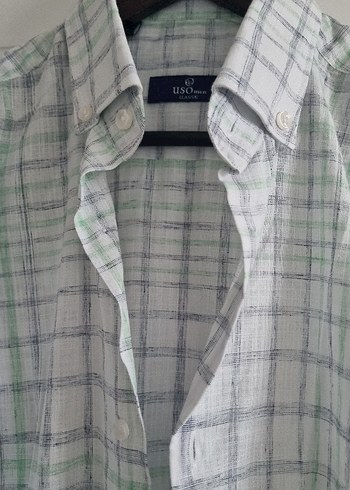 Gri Kısa Kollu Keten Erkek Gömlek - Görsel 3