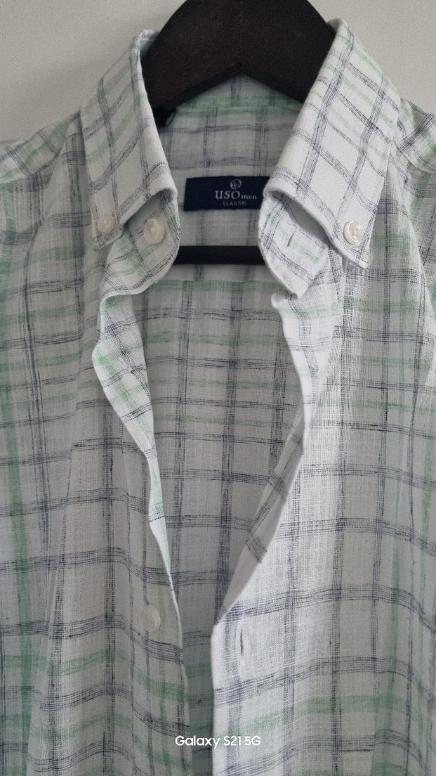 Gri Kısa Kollu Keten Erkek Gömlek - Görsel 3