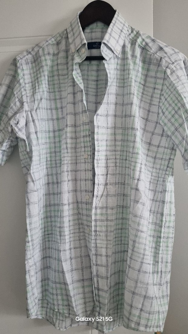 Gri Kısa Kollu Keten Erkek Gömlek - Görsel 2