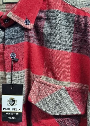 Uzun Kollu Kırmızı Gri Düğmeli Erkek Sweatshirt - Görsel 3