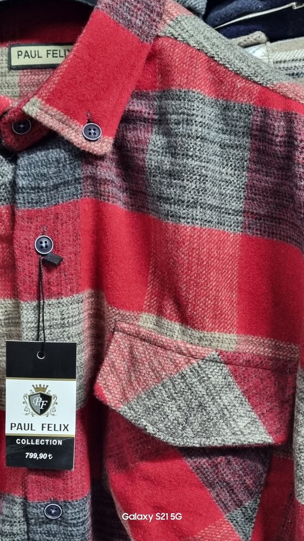 Uzun Kollu Kırmızı Gri Düğmeli Erkek Sweatshirt - Görsel 3