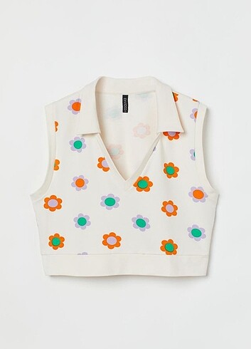 Papatya desenli crop t-shirt