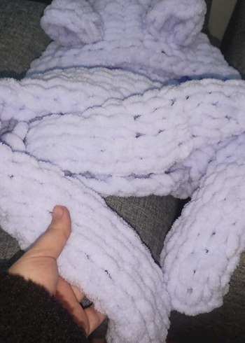 Mor Peluş Çocuk Balaklava Kulaklı - Görsel 2