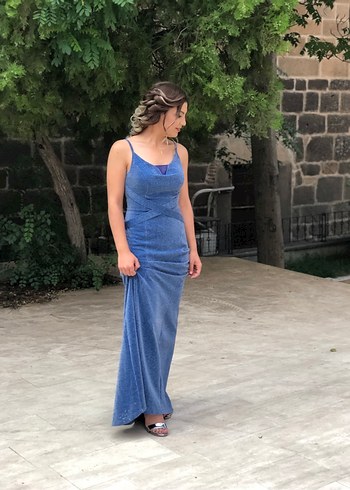 Drapeli Lacivert Uzun Denim Elbise