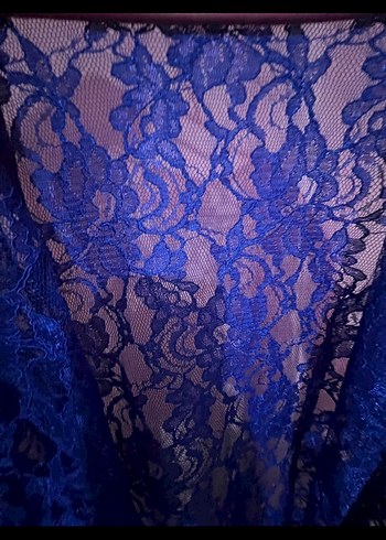 Kadın Mavi Bohem Dantel Uzun Elbise - Görsel 2