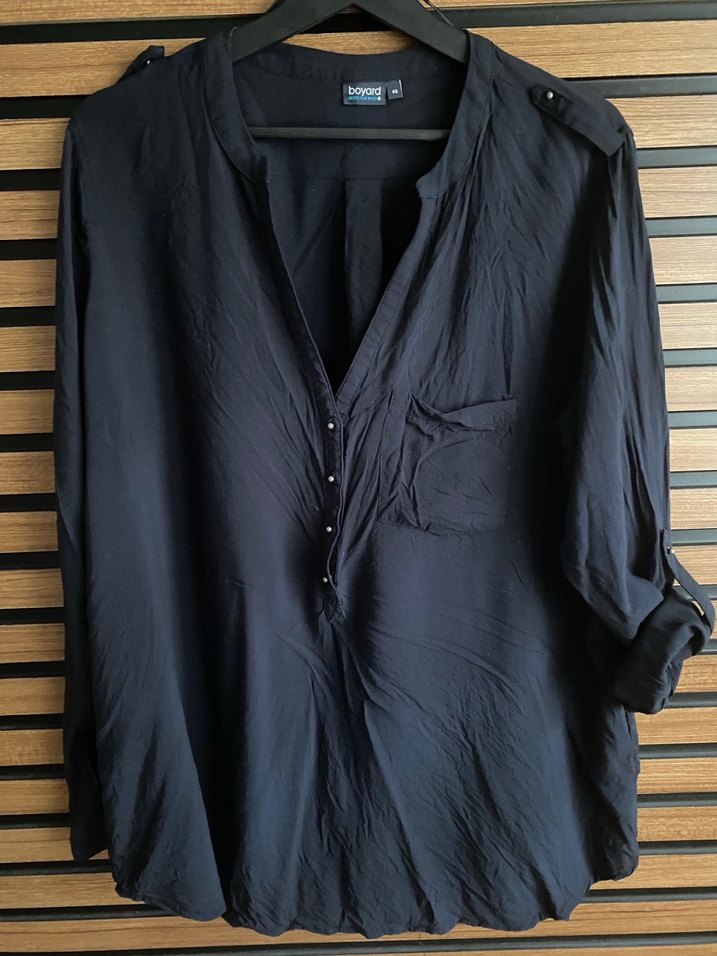 Siyah  V Yaka Kadın Gömlek - Görsel 3