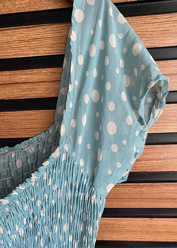 Turkuaz Puantiyeli Mini Bohem Elbise - Görsel 3