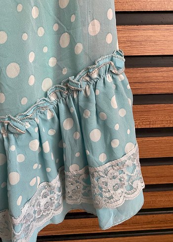 Turkuaz Puantiyeli Mini Bohem Elbise - Görsel 2